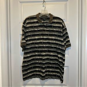 West Prep Black/Taupe-Green Golf Print Polo Shirt size L